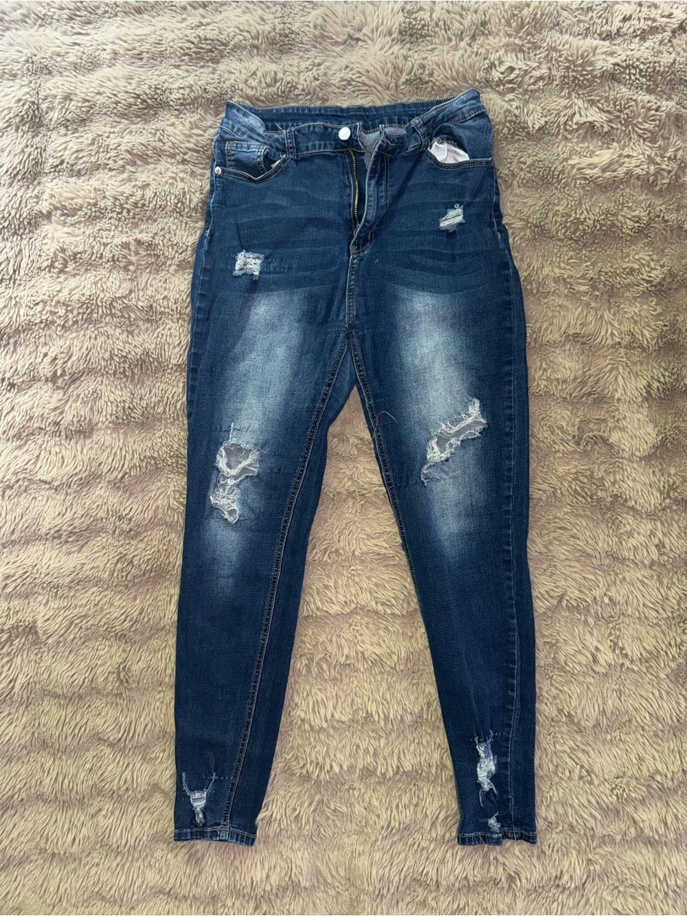 SHEIN Dark Blue Ripped Skinny Jeans